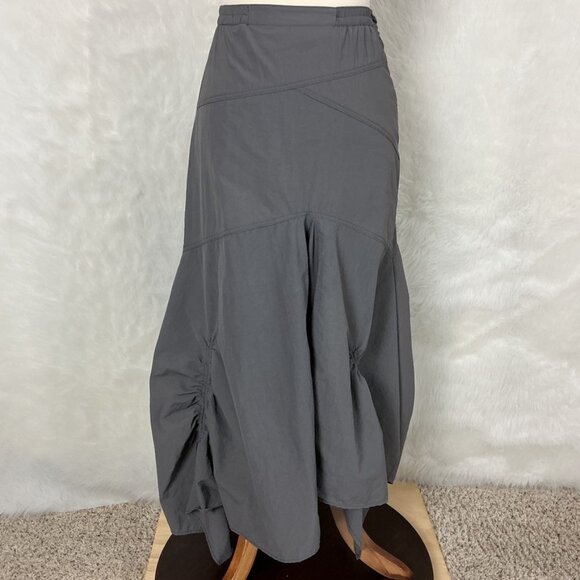 Hanna For La Journee Gray Asymmetrical Hem Ruched Ties Midi Skirt Size 0 = XS - Picture 1 of 7